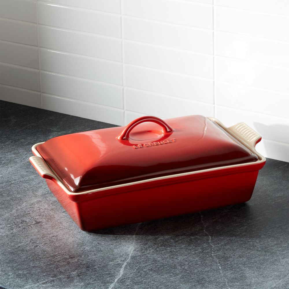 Le Creuset Heritage 4-Qt. Cerise Rectangular Casserole Dish with Lid