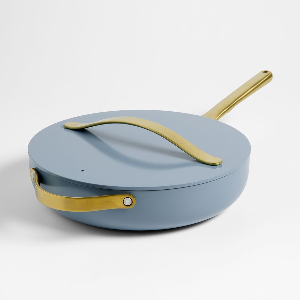 Caraway Blue Lagoon Ceramic Nonstick 4.5-Qt. Sauté Pan with Gold Hardware