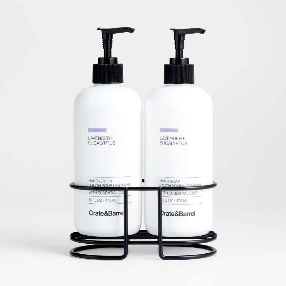 Lavender + Eucalyptus Hand Soap & Lotion 3-Piece Set with Matte Black Steel Caddy