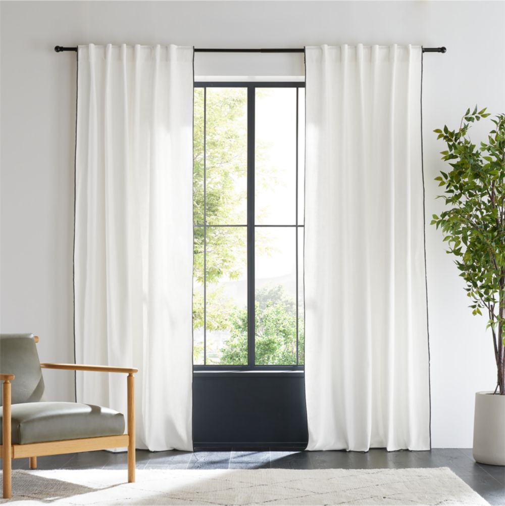 Crisp White Merrow Stitch Organic Cotton Window Curtain Panel