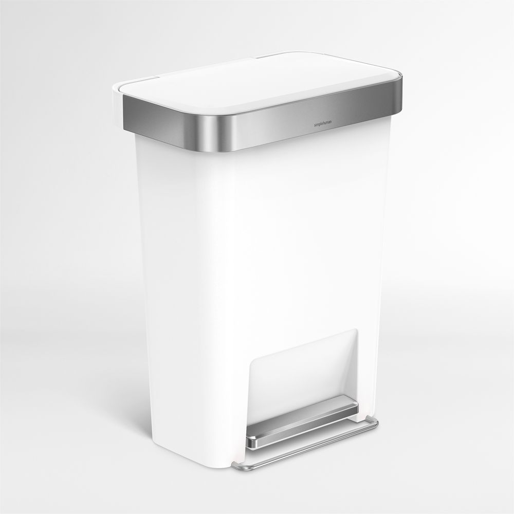 Simplehuman 45 Liter Rectangular Kitchen Trash Can with Liner Pocket, White Plastic