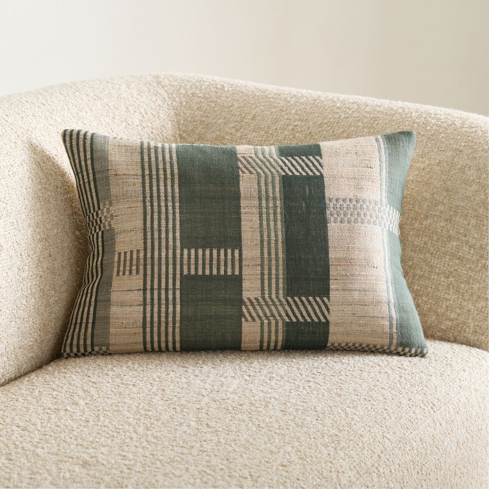 Etta Silk Wool Blend 22"x15" Burnt Green Multi Throw Pillow