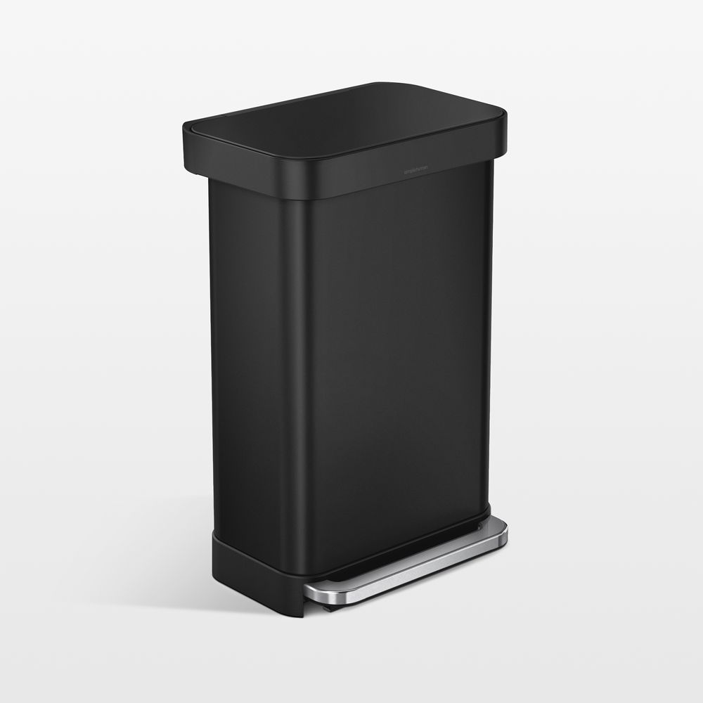 Simplehuman 45 Liter Rectangular Kitchen Trash Can with Liner Pocket, Matte Black Steel