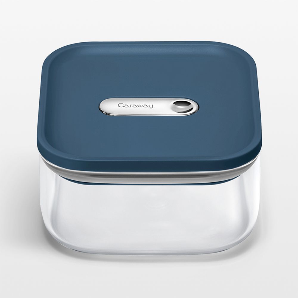 Caraway Navy Airtight 0.9-Qt. Small Glass Food Storage Container with Plastic and Silicone Lids