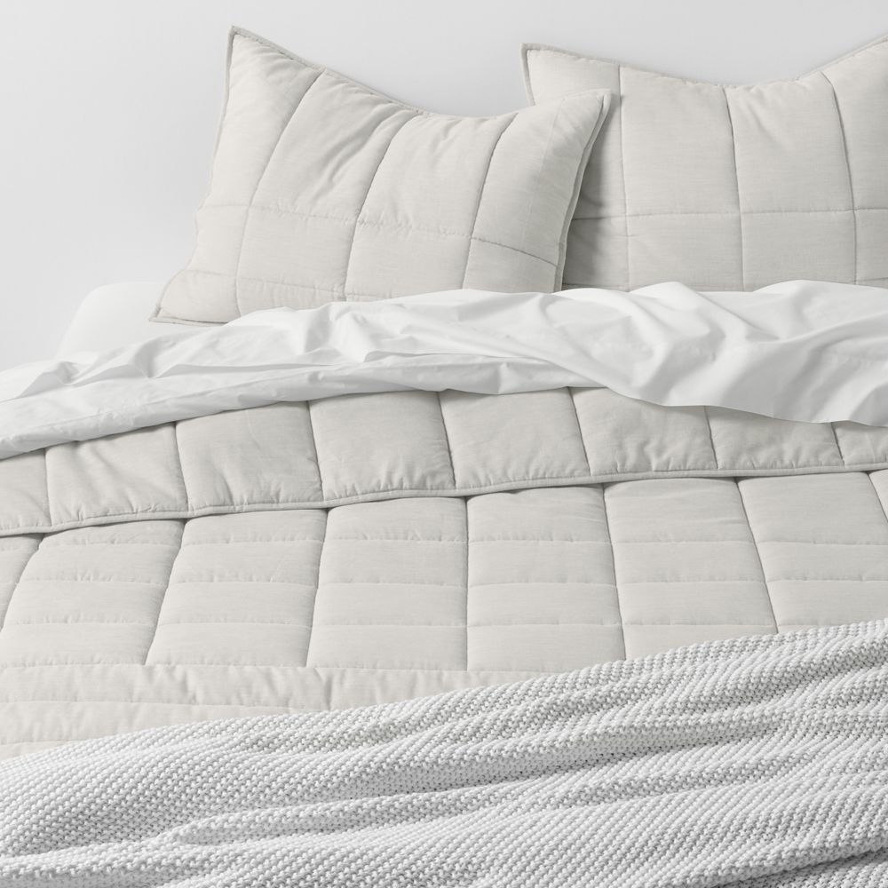Organic Cotton Heathered Grey Grid Bed Pillow Sham- Image 2