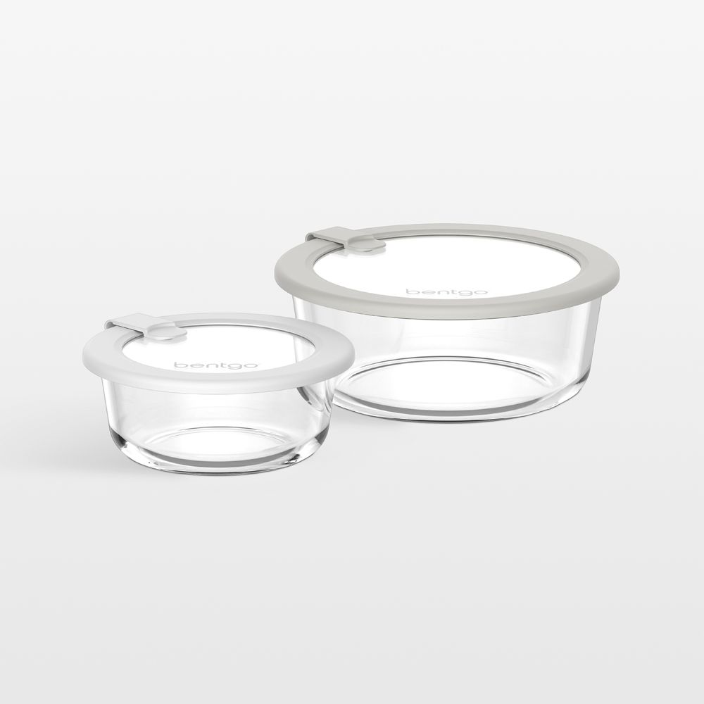 Bentgo Signature 4-Piece White Stone Multi-color Round Glass Food Storage Set
