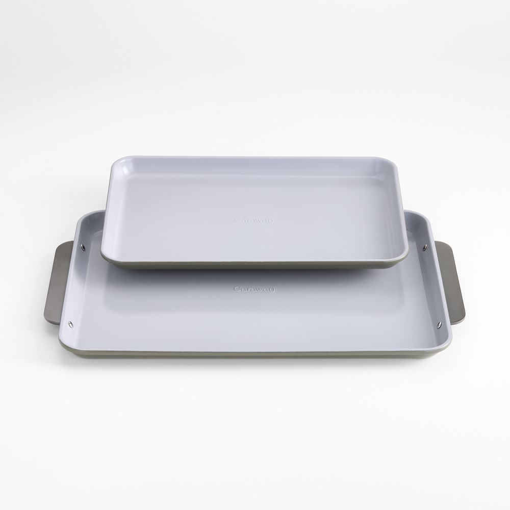 Caraway Olive Green Ceramic Nonstick 2-Piece Baking Sheet Duo with Gunmetal Hardware