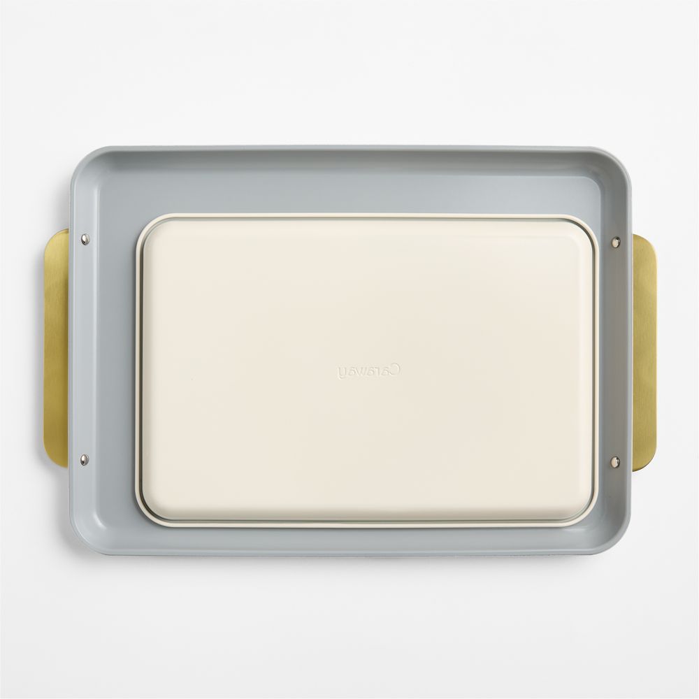 Caraway Cream Ceramic Nonstick 2-Piece Baking Sheet Duo with Gold Hardware
