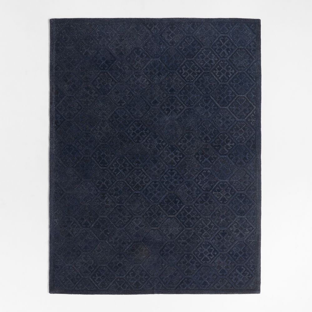 Valencia Wool Handwoven Navy Blue Area Rug