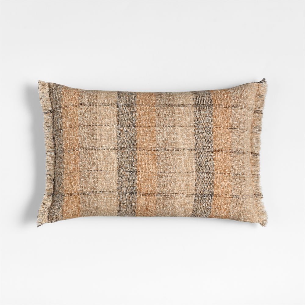 Agnes Woven Wool Blend Fringe Stripe 24"x16" Moroccan Ocher Throw Pillow