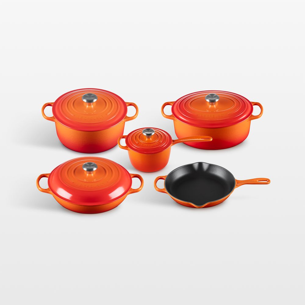 Le Creuset Signature Flame Enameled Cast Iron 9-Piece Cookware Set