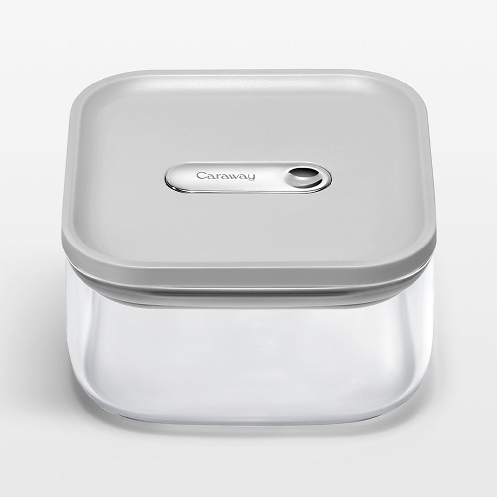 Caraway Grey Airtight 0.9-Qt. Small Glass Food Storage Container with Plastic and Silicone Lids