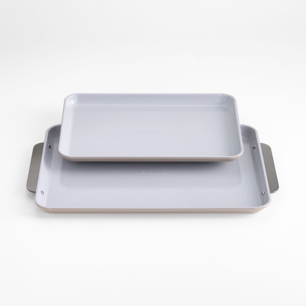 Caraway Pebble Ceramic Nonstick 2-Piece Baking Sheet Duo with Gunmetal Hardware