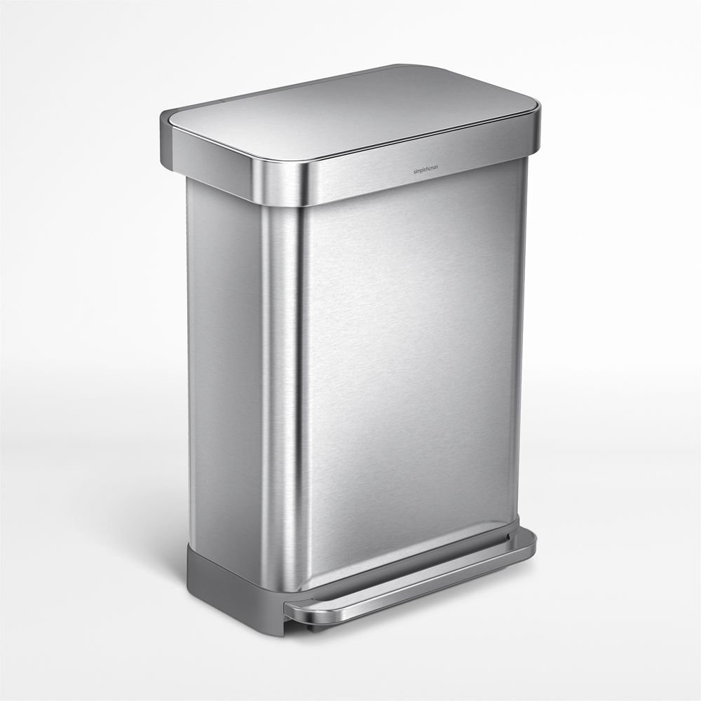 Simplehuman 55 Liter Rectangular Kitchen Trash Can with Liner Pocket, Brushed Stainless Steel