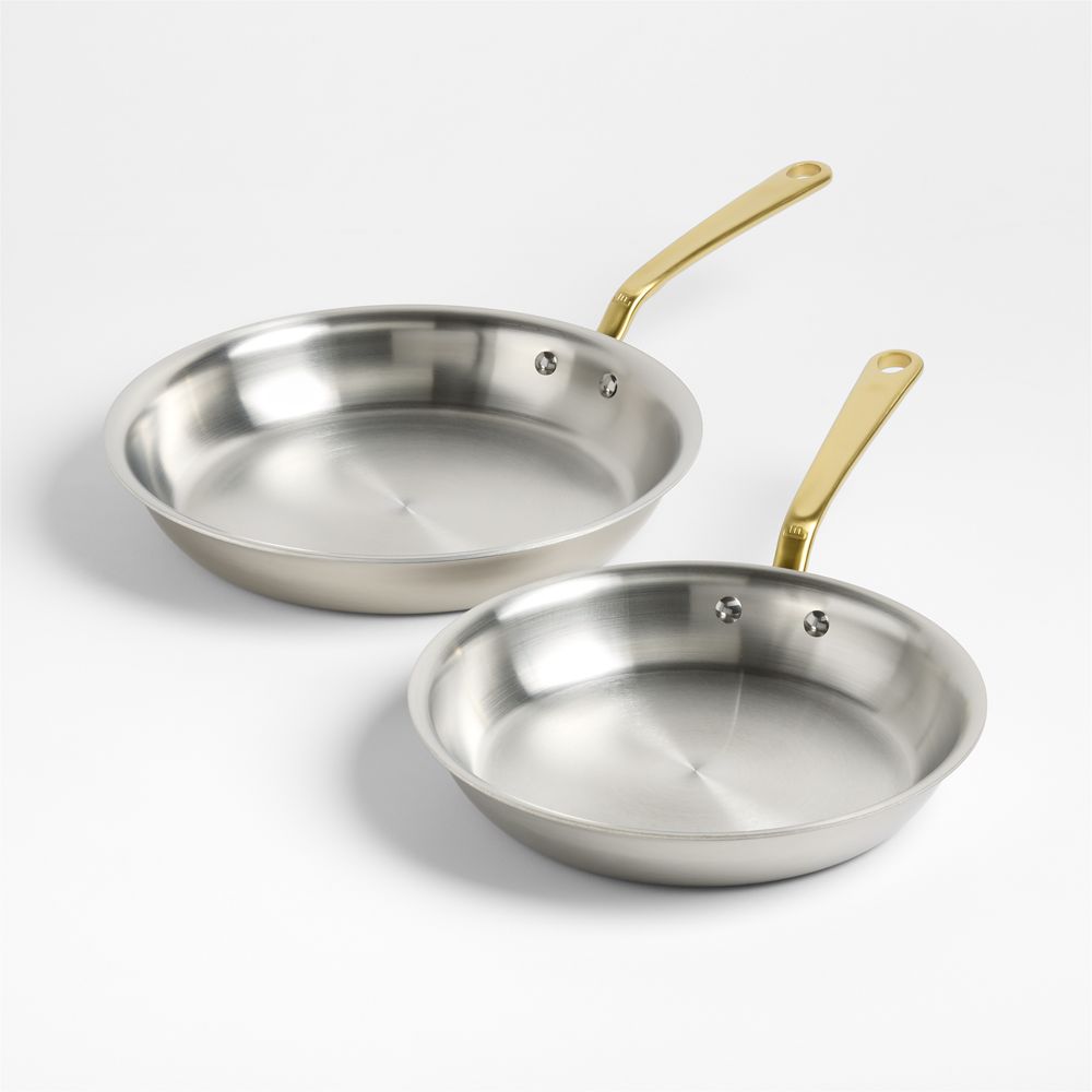 Made In Stainless Clad 10" and 12" Fry Pan Set with Antique Brass Hardware