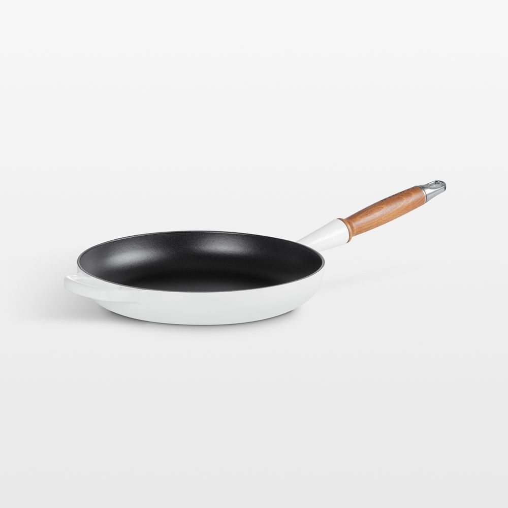 Le Creuset Signature 10.25" White Enameled Cast Iron Skillet with Wooden Handle