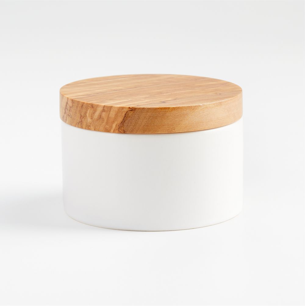 Crate & Barrel Olivewood and Ceramic Salt Cellar