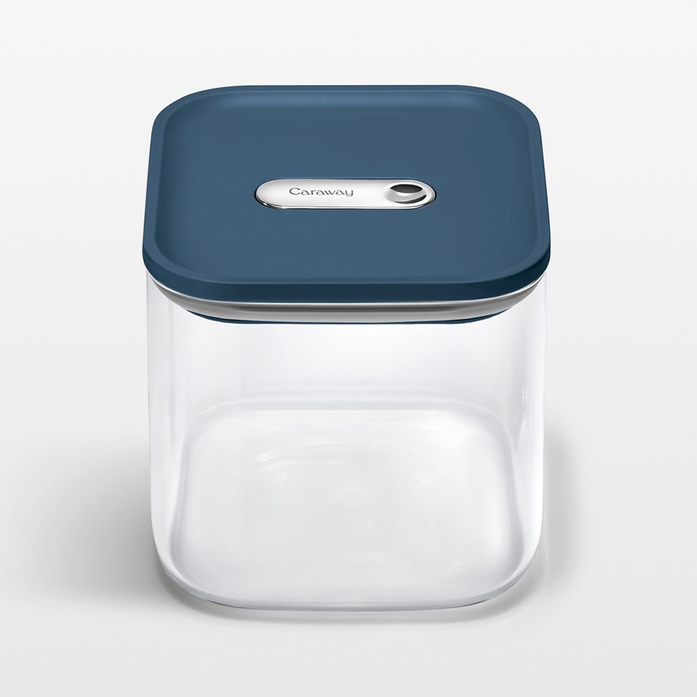 Caraway Navy Airtight 2.5-Qt. Medium Glass Food Storage Container with Plastic and Silicone Lids