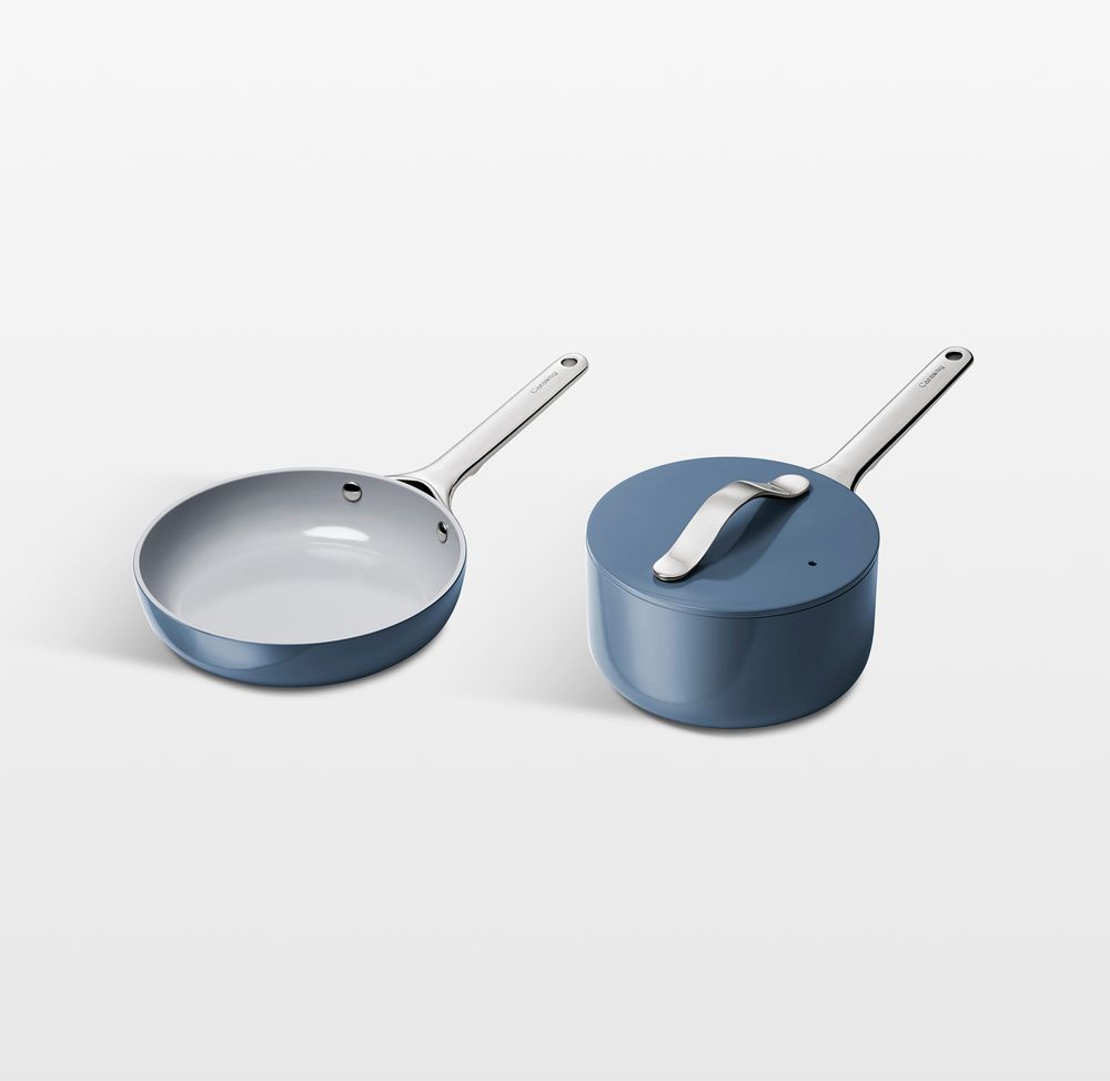 Caraway Navy Ceramic Nonstick Mini Fry Pan & Sauce Pan Cookware Duo