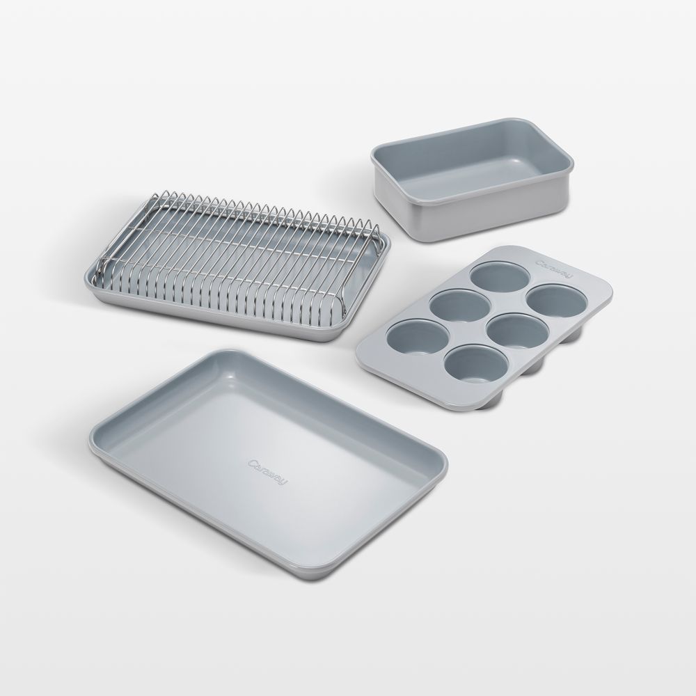 Caraway Grey Ceramic Nonstick 5-Piece Mini Bakeware Set with Storage Tray