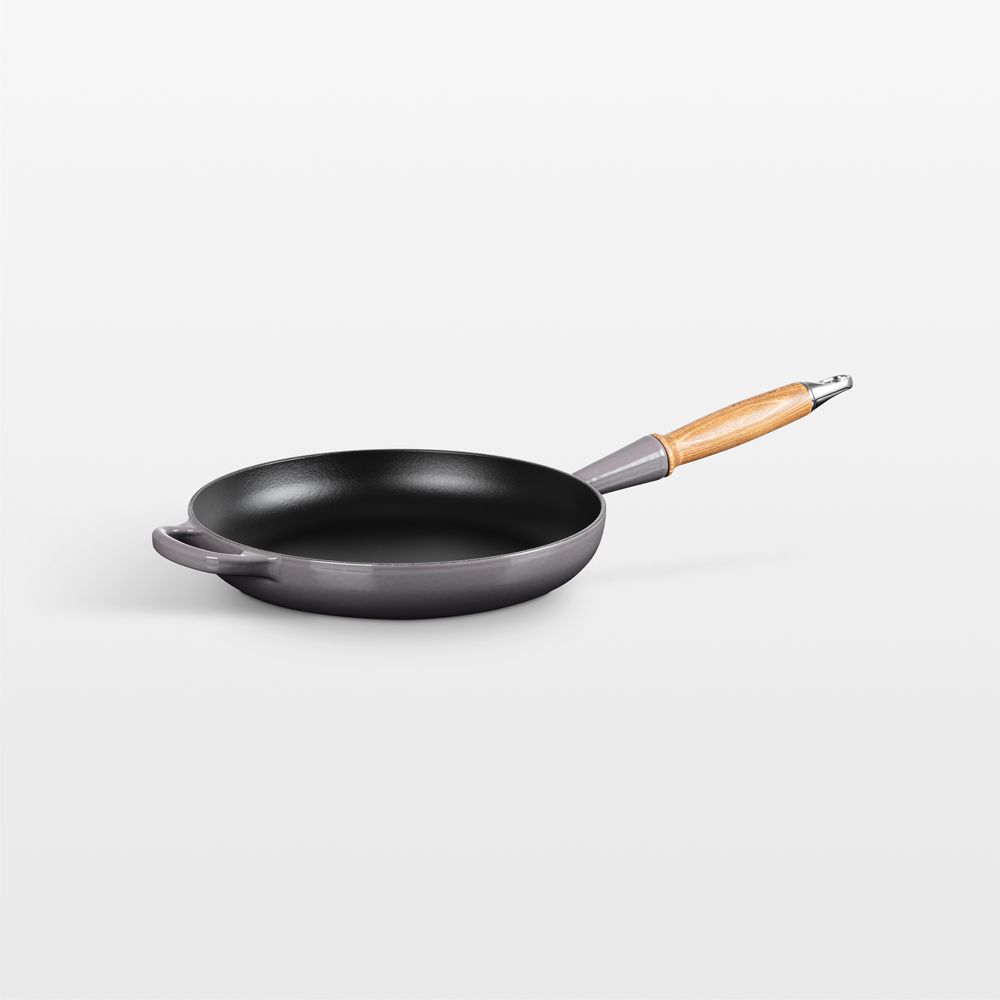 Le Creuset Signature 10.25" Oyster Enameled Cast Iron Skillet with Wooden Handle