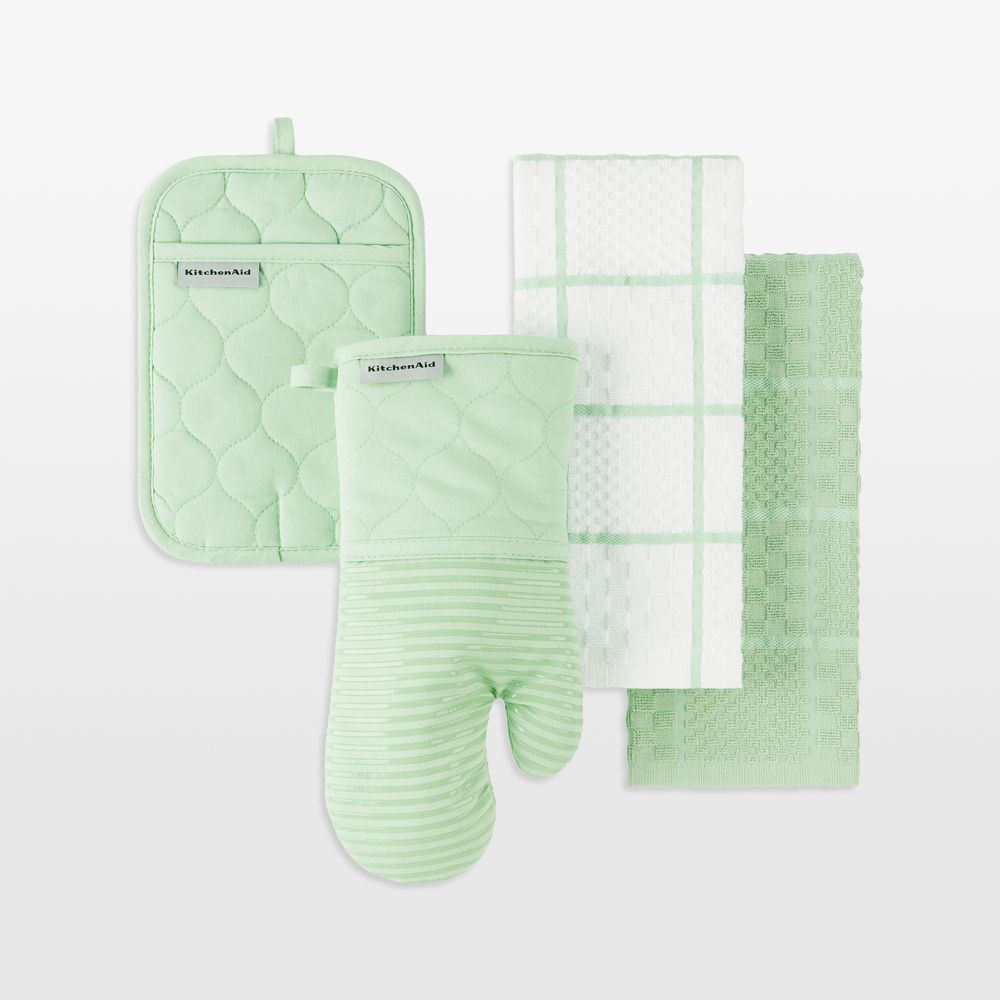 KitchenAid Pistachio Quilted Cotton Terry Cloth Oven Mitt, Pot Holder and Kitchen Towel 4-Piece Set