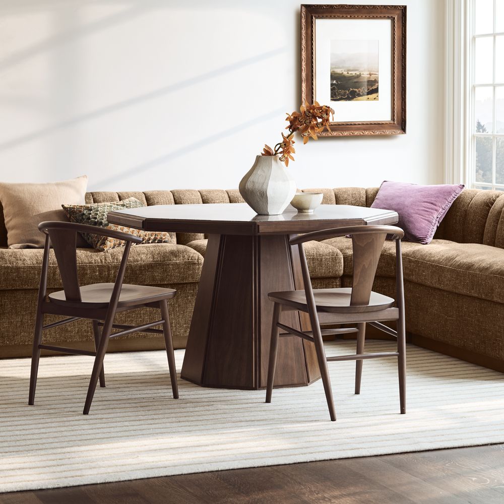 Alternative view of Bilbury 49" Marble and Walnut Wood Pedestal Dining Table