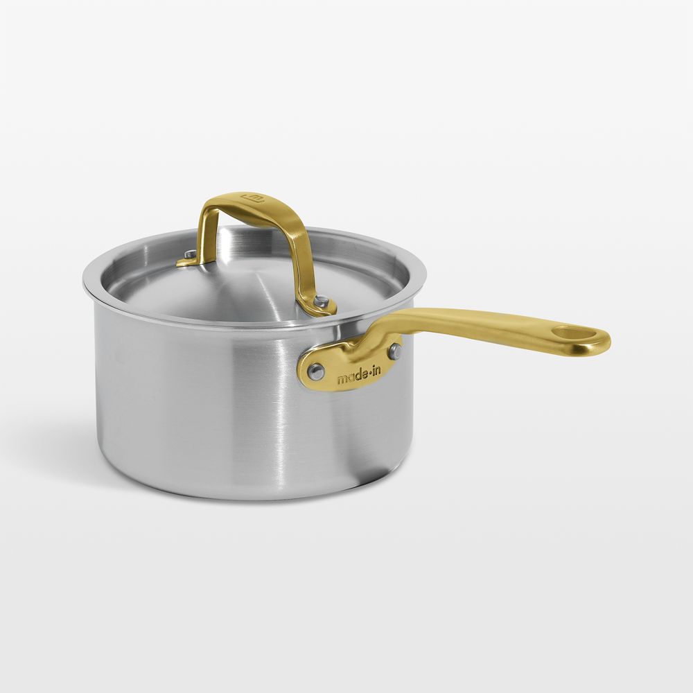 Made In CeramiClad Nonstick 2-Qt. Saucepan with Antique Brass Hardware