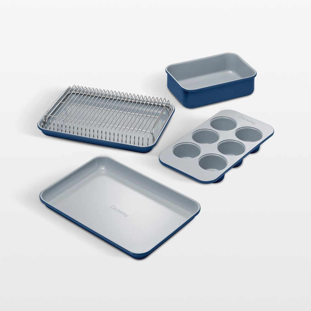 Caraway Navy Ceramic Nonstick 5-Piece Mini Bakeware Set with Storage Tray