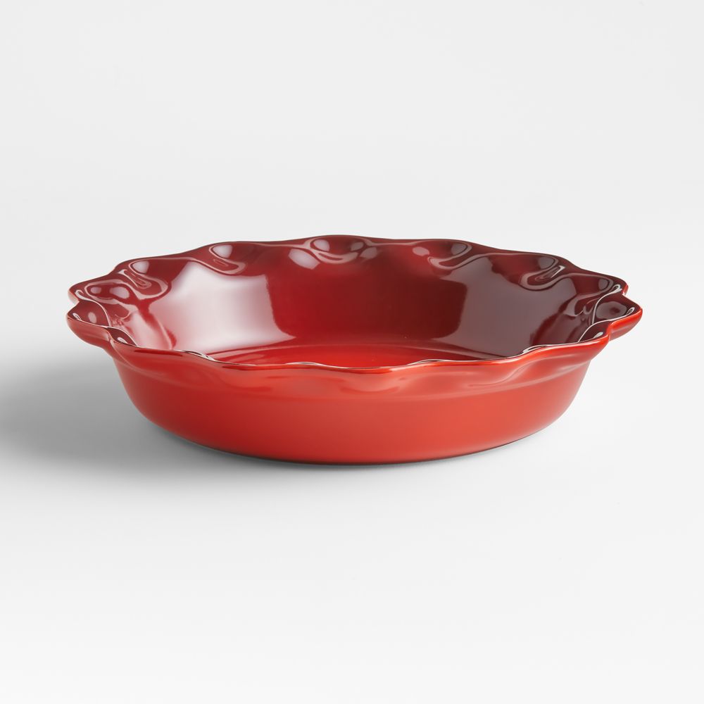 Le Creuset Heritage 9" Cerise Stoneware Pie Dish with Fluted Rim