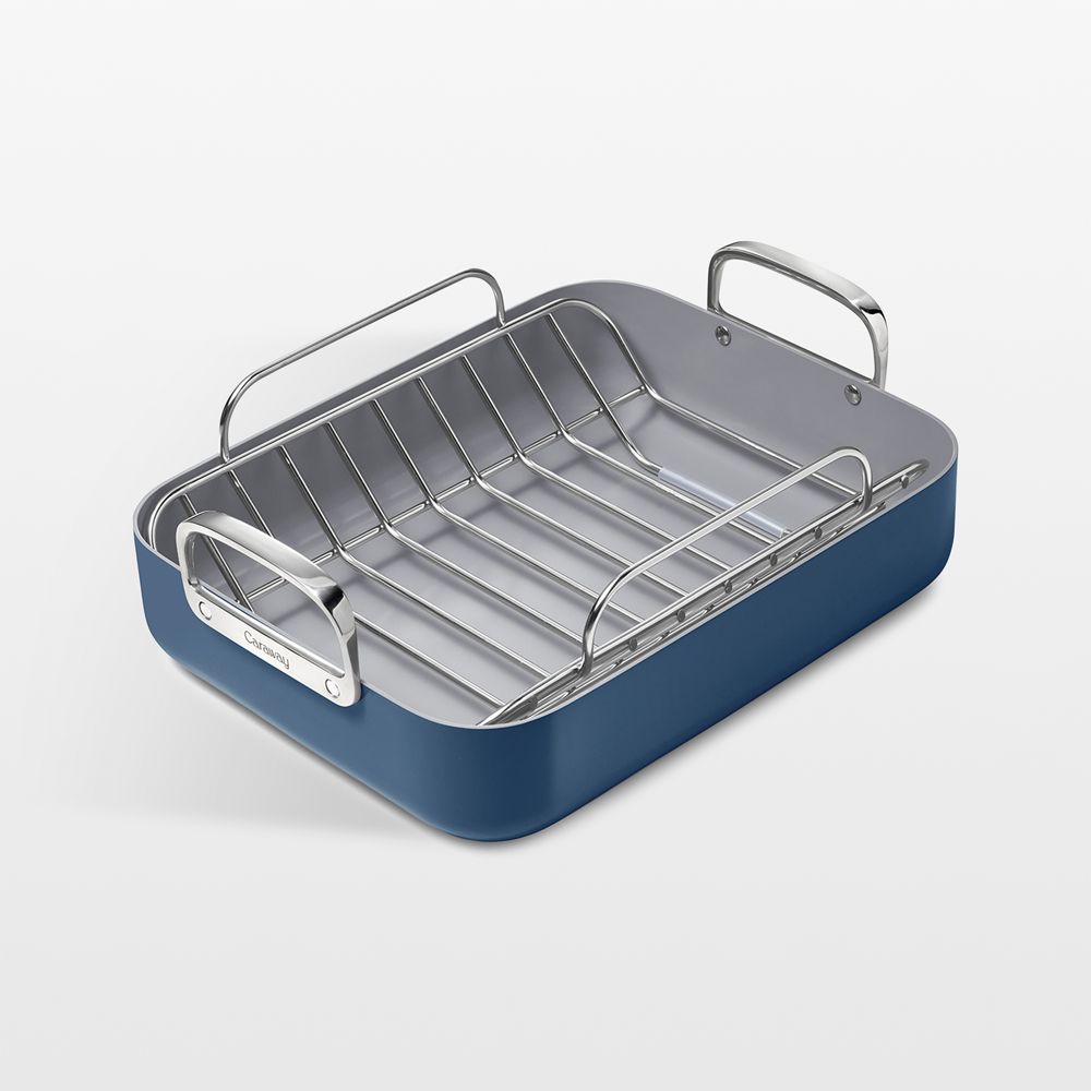 Caraway 16.5" Navy Ceramic Nonstick Roasting Pan with Rack