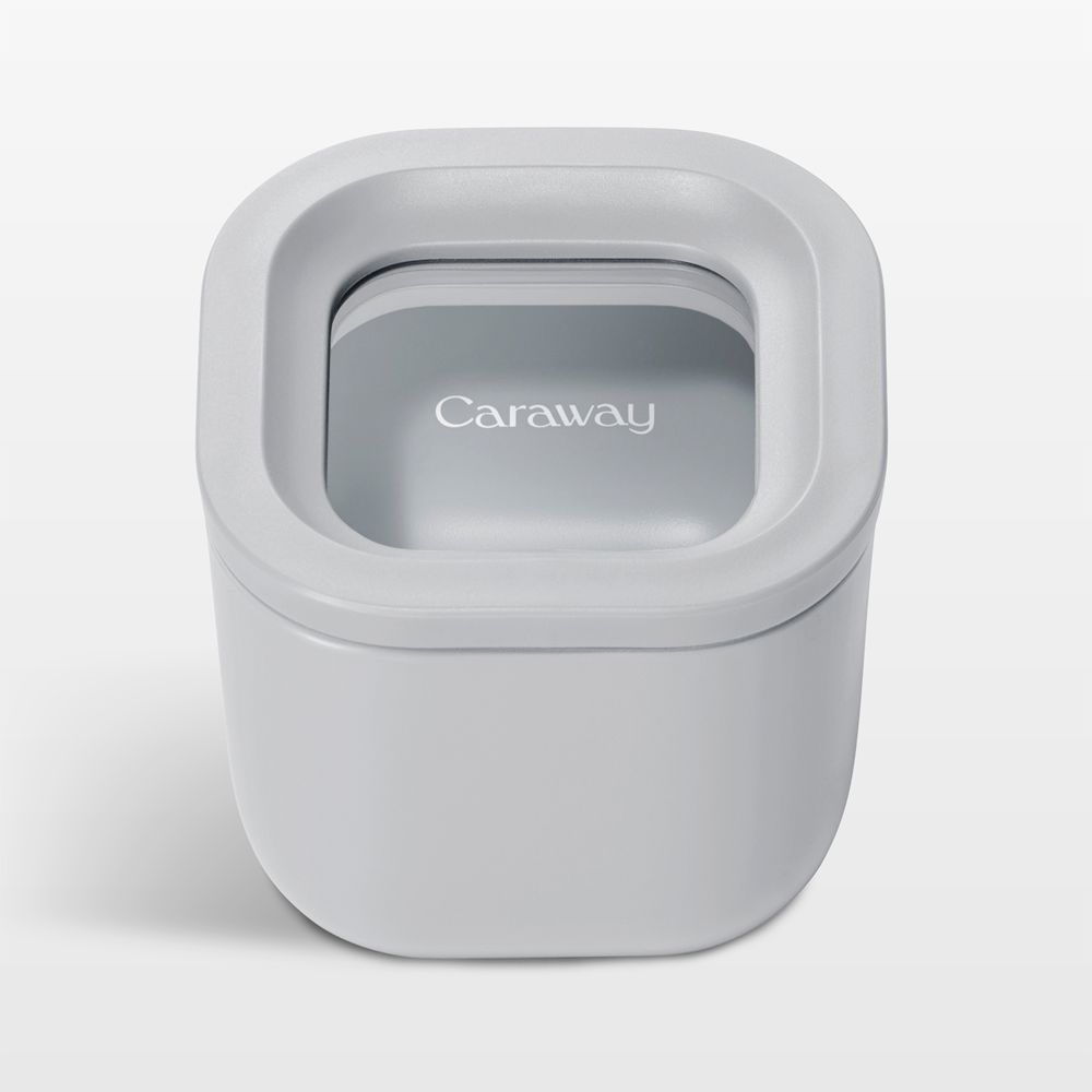 Caraway Grey Mini Square Ceramic-Coated Glass Food Storage Container with Glass-Silicone Lid