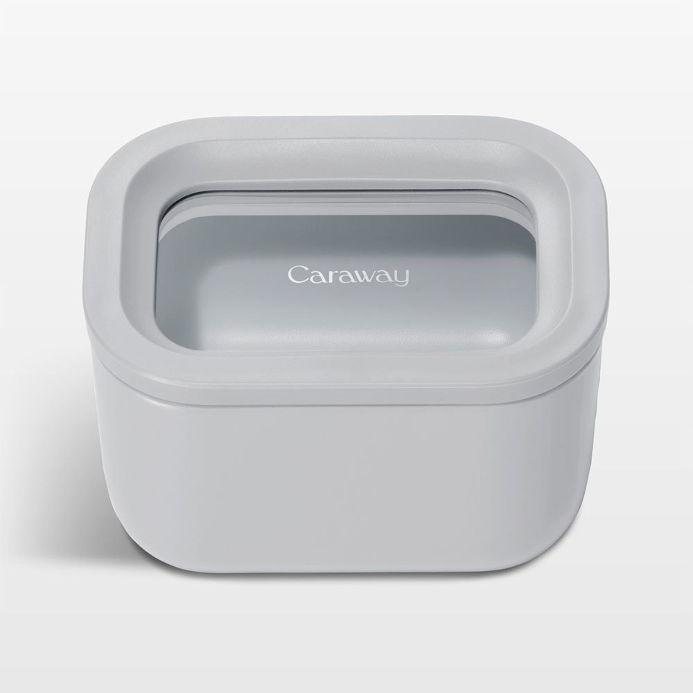 Caraway Grey Mini Rectangular Ceramic-Coated Glass Food Storage Container with Glass-Silicone Lid