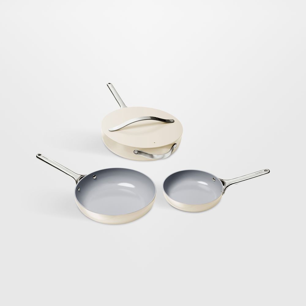 Caraway Cream Ceramic Nonstick 4-Piece Fry Pan Cookware Set