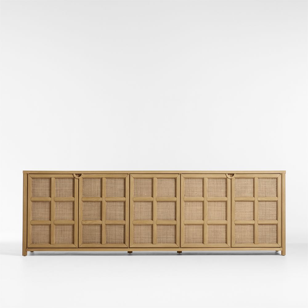 Campagna Rattan and Natural Oak Wood Storage Media Console (76"-94")