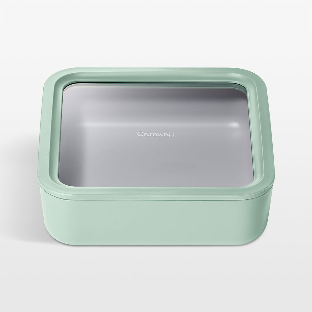 Caraway Mist 10-Cup Square Glass Food Storage Container with Lid