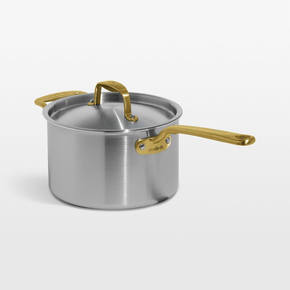 Made In CeramiClad Nonstick 4-Qt. Saucepan with Antique Brass Hardware