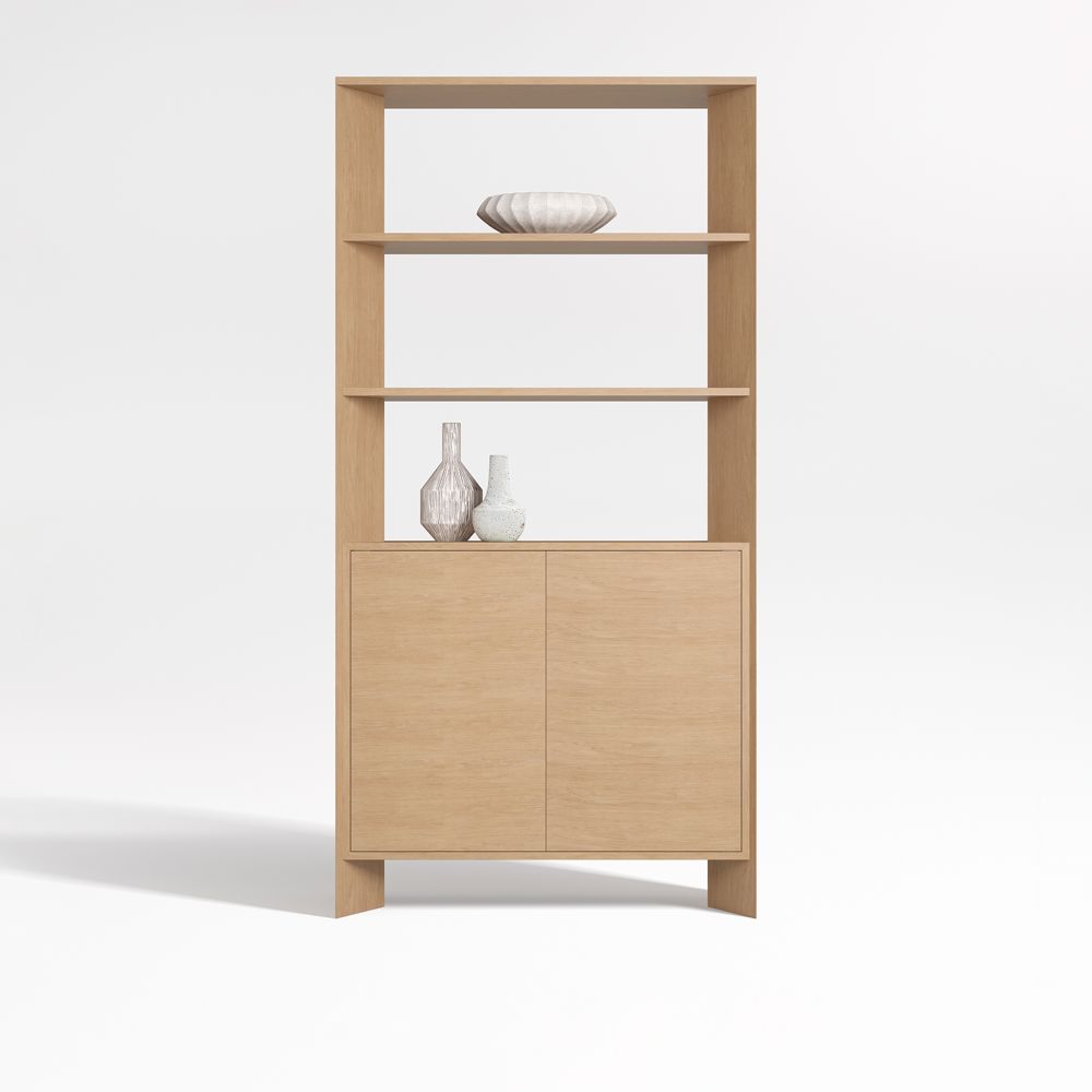 Terrazza 38" Natural Solid Oak Wood 2-Shelf Storage Bookcase Cabinet