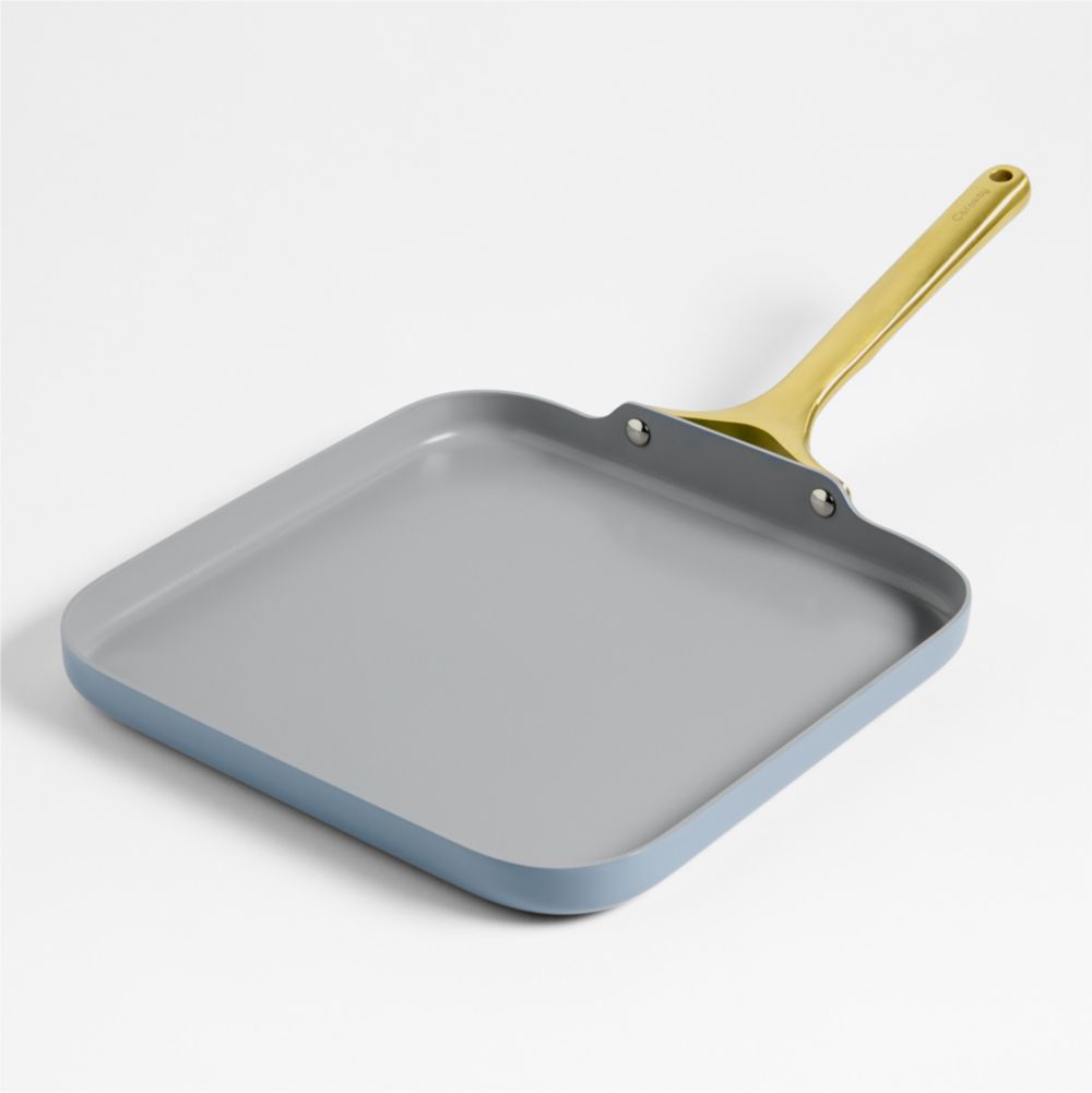 Caraway Blue Lagoon Ceramic Nonstick Square Griddle Pan with Gold Hardware