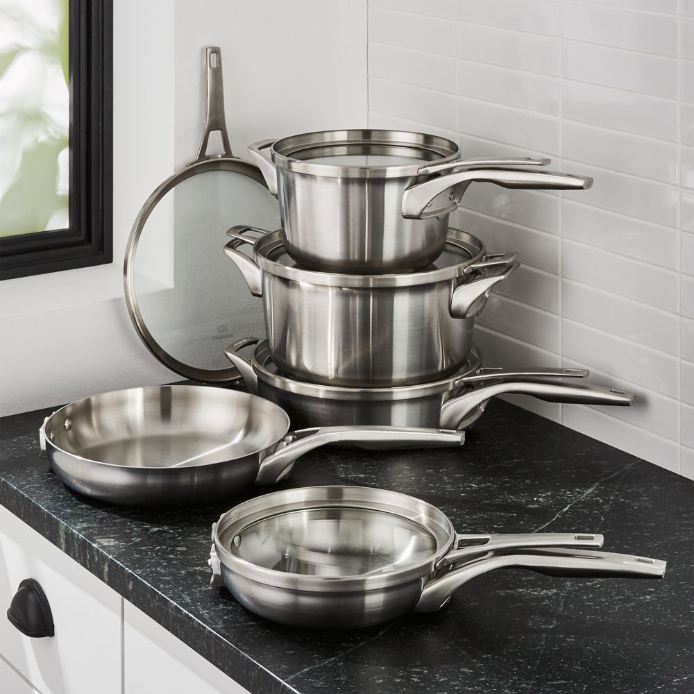 Calphalon Premier Stainless Steel Space-Saving 10-Piece Cookware Set