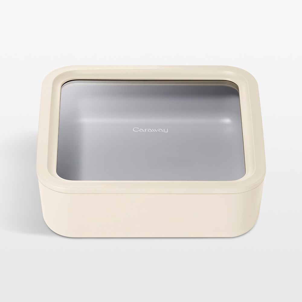 Caraway Cream 10-Cup Square Glass Food Storage Container with Lid