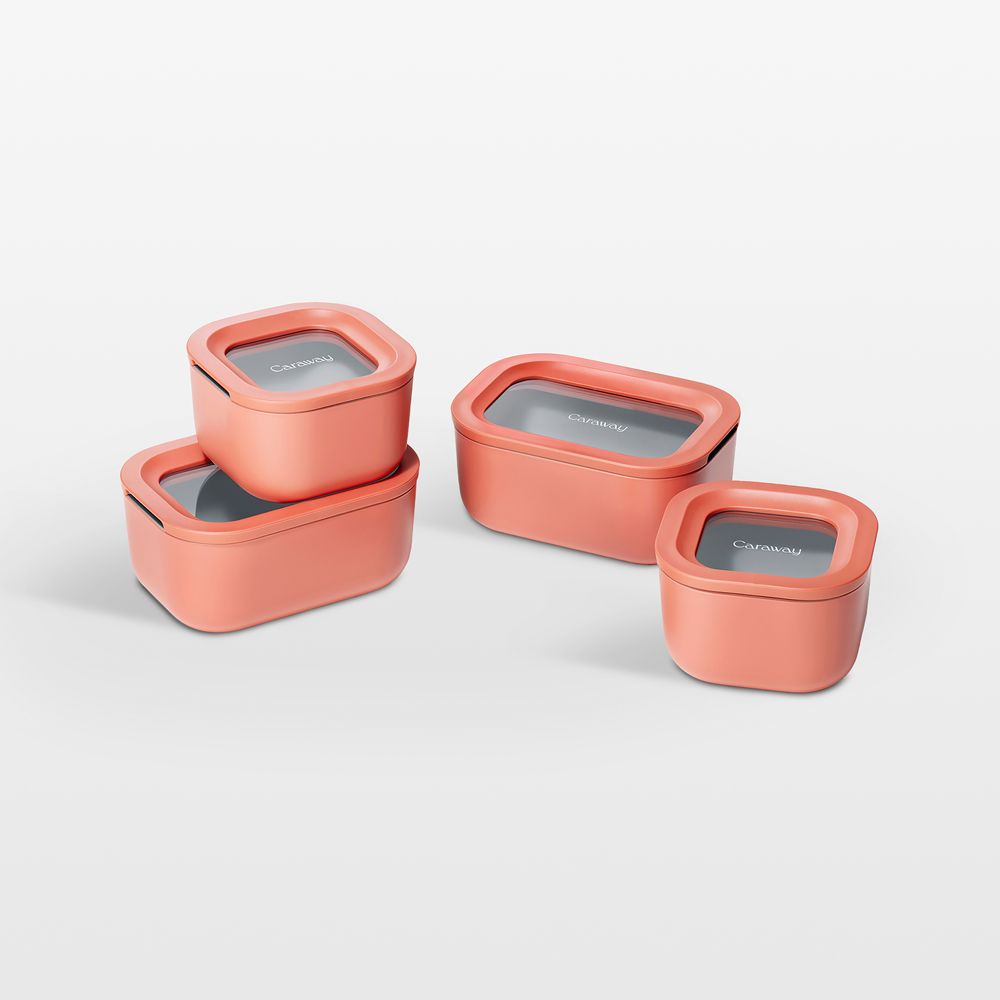 Caraway Perracotta Mini 9-Piece Ceramic-Coated Glass Food Storage Container Set with Glass-Silicone Lids