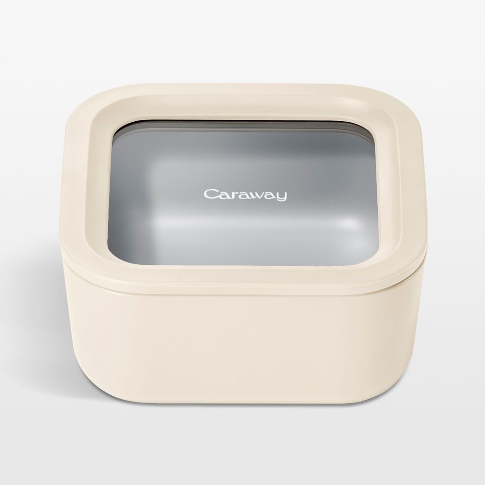 Caraway Cream 4.4-Cup Square Glass Food Storage Container with Lid