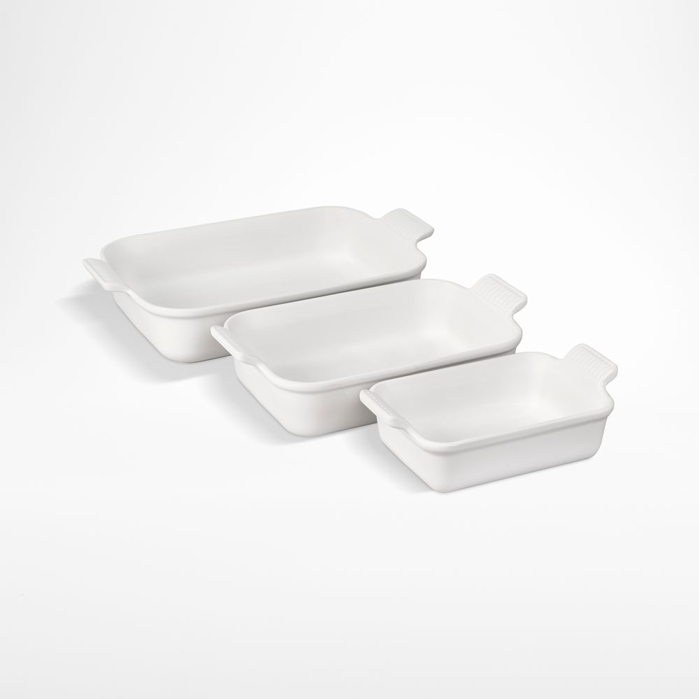 Le Creuset Heritage White Stoneware 3-Piece Rectangular Baking Dishes Set