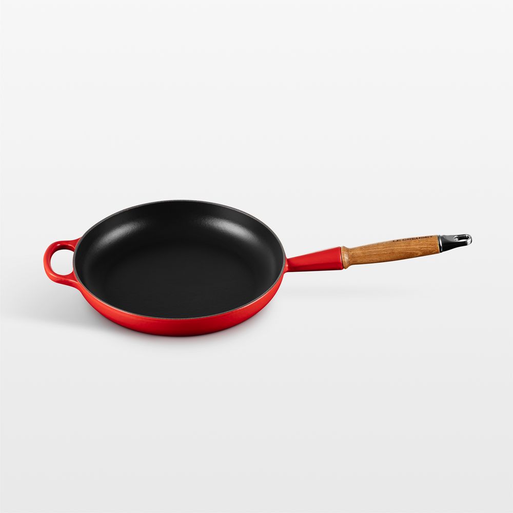 Le Creuset Signature 10.25" Cerise Enameled Cast Iron Skillet with Wooden Handle