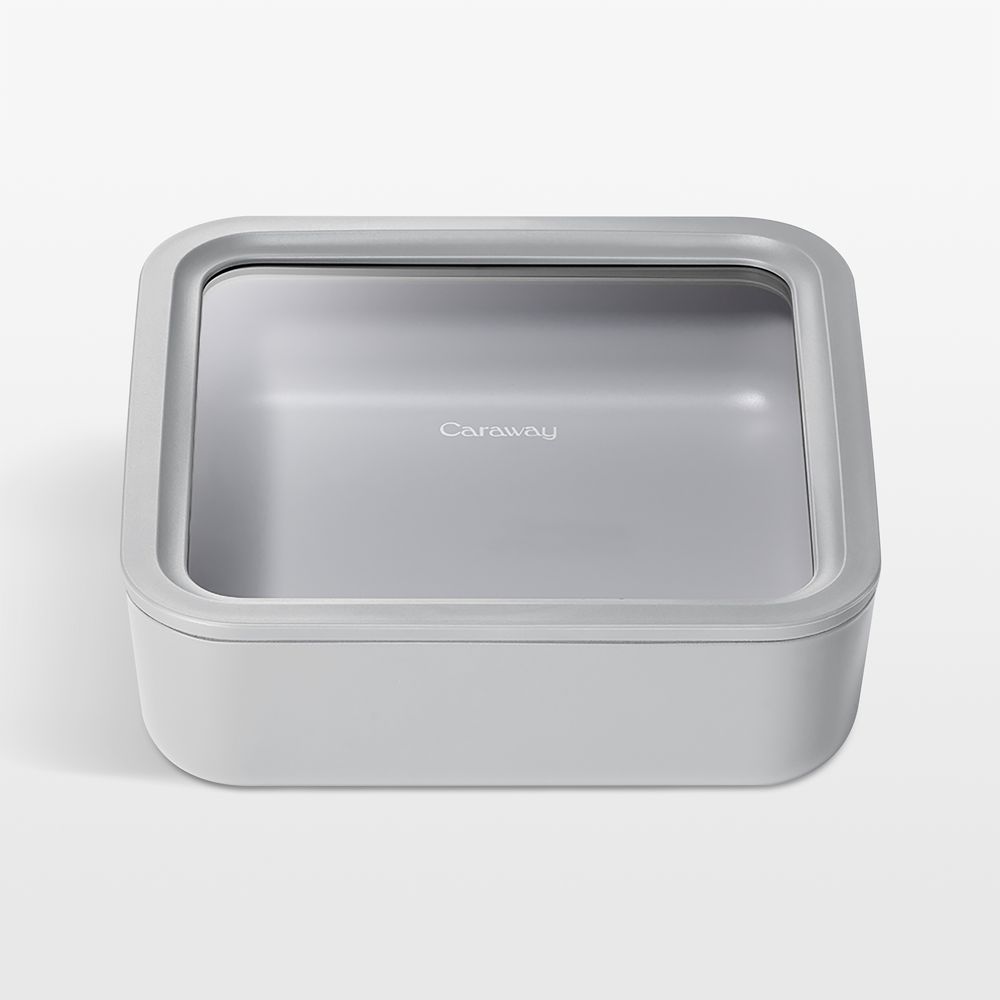 Caraway Grey 10-Cup Square Glass Food Storage Container with Lid