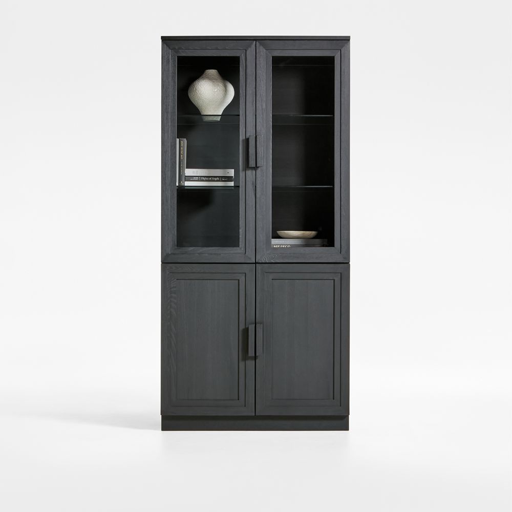 Calypso 36" Black Wood Storage Cabinet with Glass and Wood Doors