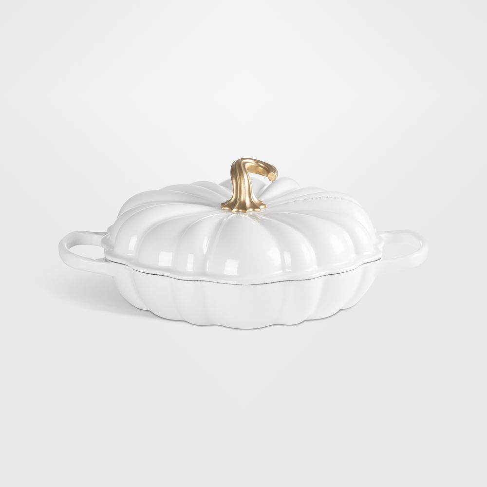 Le Creuset 2.75-Qt. White Enameled Cast Iron Figural Pumpkin Braiser