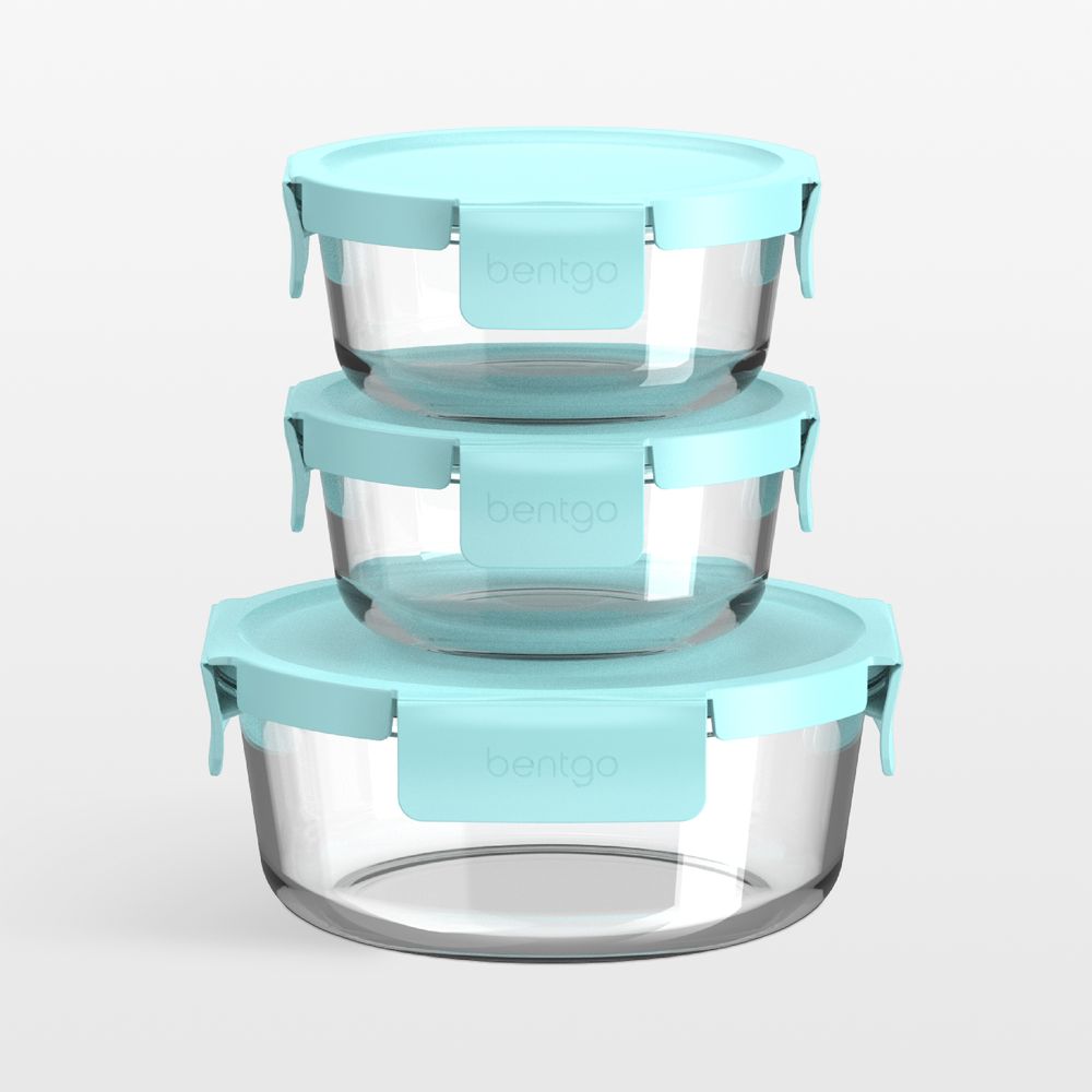Bentgo Soft Aqua 6-Piece Leak-Proof Round Glass Food Storage Container Set with Plastic Lids