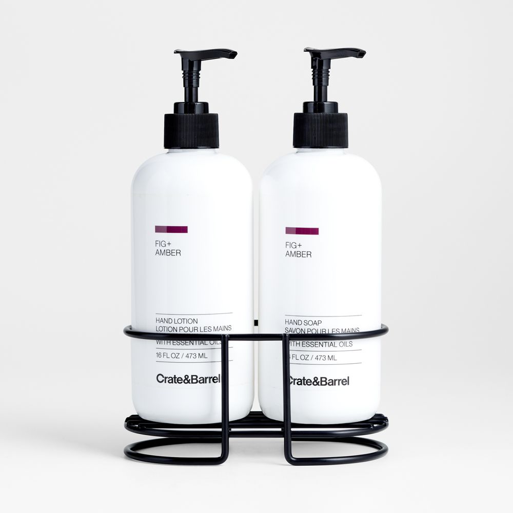 Fig + Amber Hand Soap & Lotion 3-Piece Set with Matte Black Steel Caddy